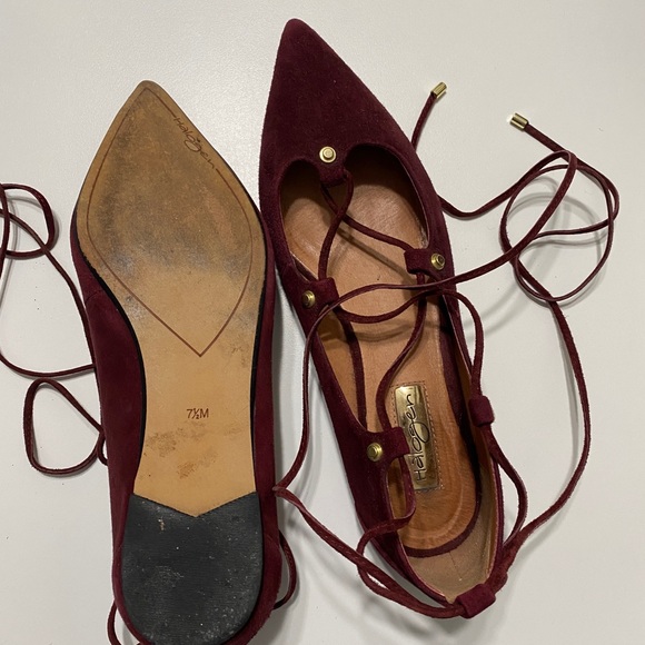 Burgundy tie up flats - Picture 2 of 3